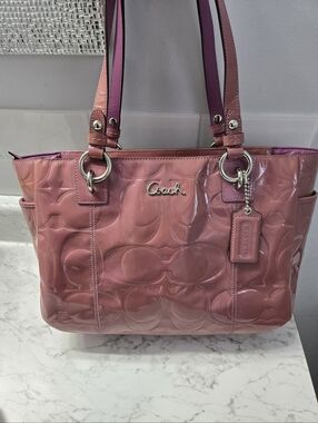 Coach Rose Pink Patent Leather Signature Tote